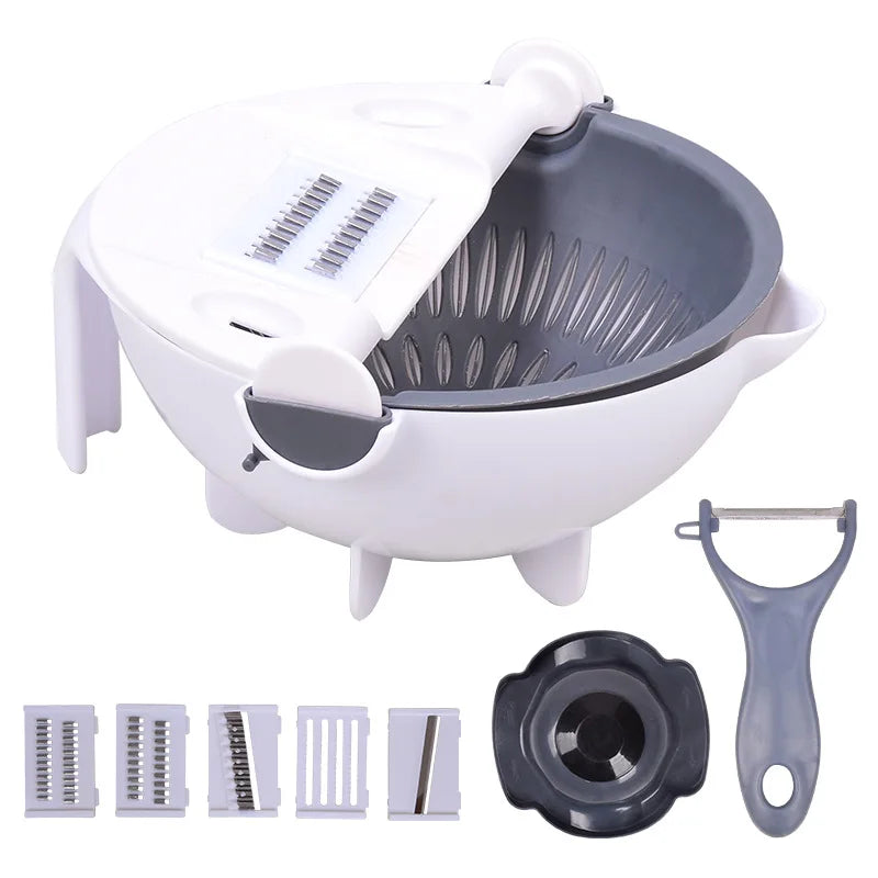 9 in 1 Vegetable Cutter with Drain Basket Multifunctional Large Capacity Magic Rotate Vegetables Chopper Veggie Shredder Grater