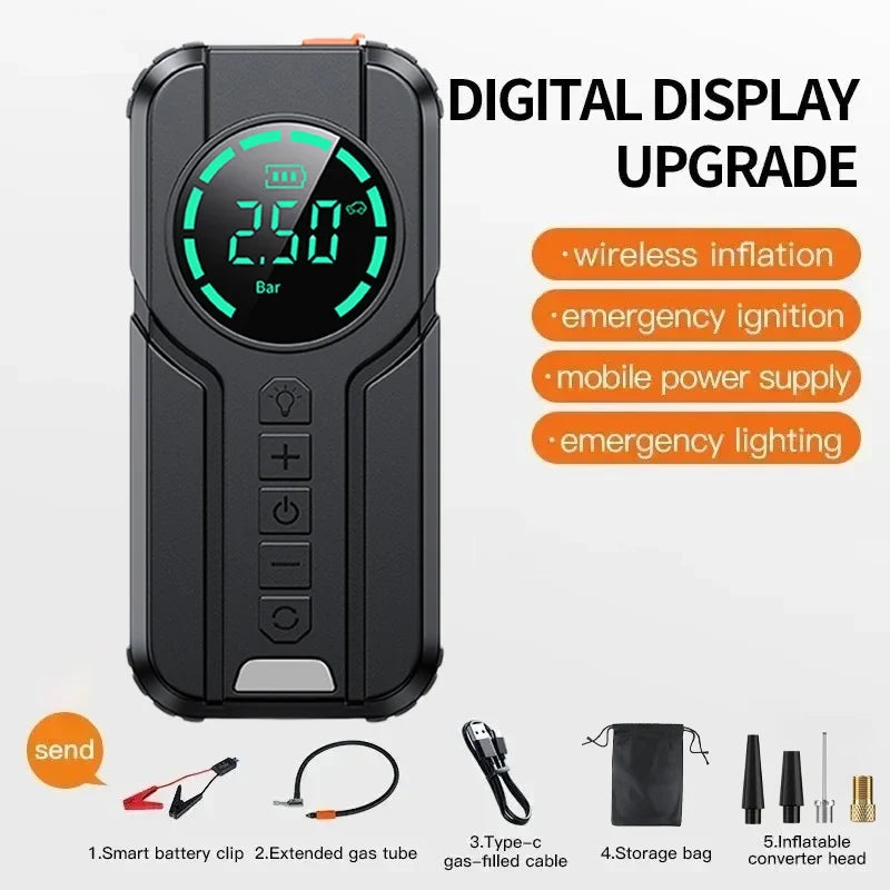 Booster de Batterie 4 en 1 – Demarreur si panne Batterie, Pompe à air, Powerbank, Torche +