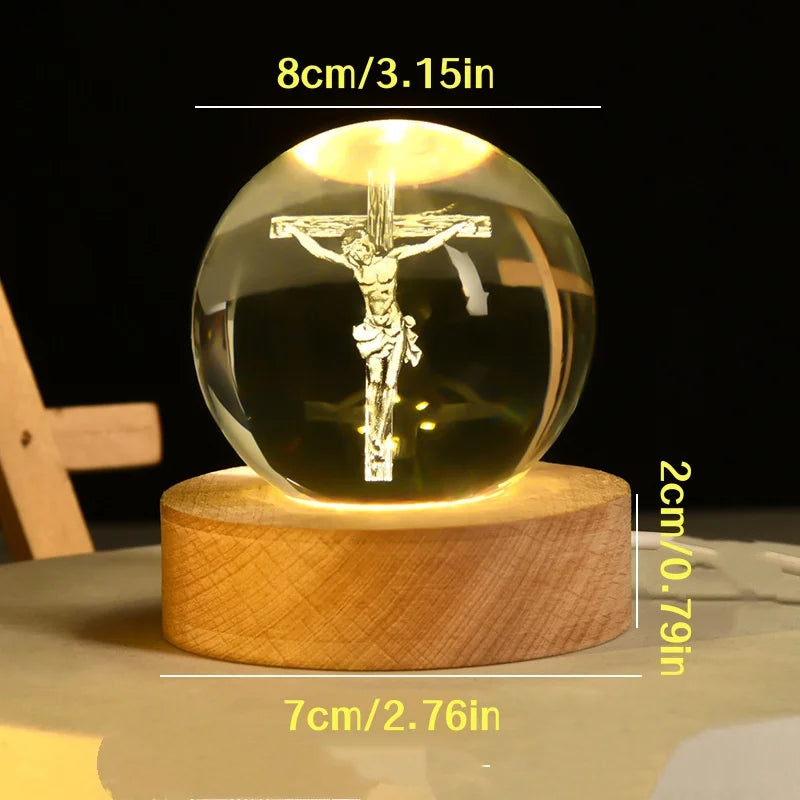 1 Piece Crystal Ball Night Light, Suffering Cross and Shepherd Style, Event Commemorative Holiday Gift, Creative Desktop Ornament Decorative Lamp