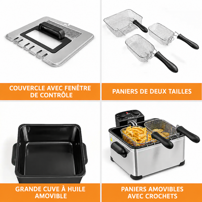 Friteuse Électrique 5L – 1700W avec 3 Paniers (1 Grand + 2 Petits)