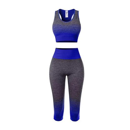 Women Yoga Sets Bra + 3/4 Pants Sport Suit For Female Fitness Workout Clothing Gym Running Girl Slim Capri Legging + Top Vest 23