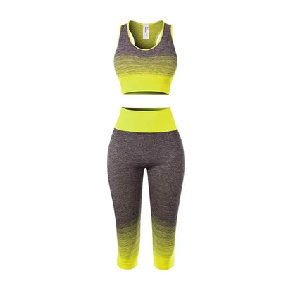 Women Yoga Sets Bra + 3/4 Pants Sport Suit For Female Fitness Workout Clothing Gym Running Girl Slim Capri Legging + Top Vest 23