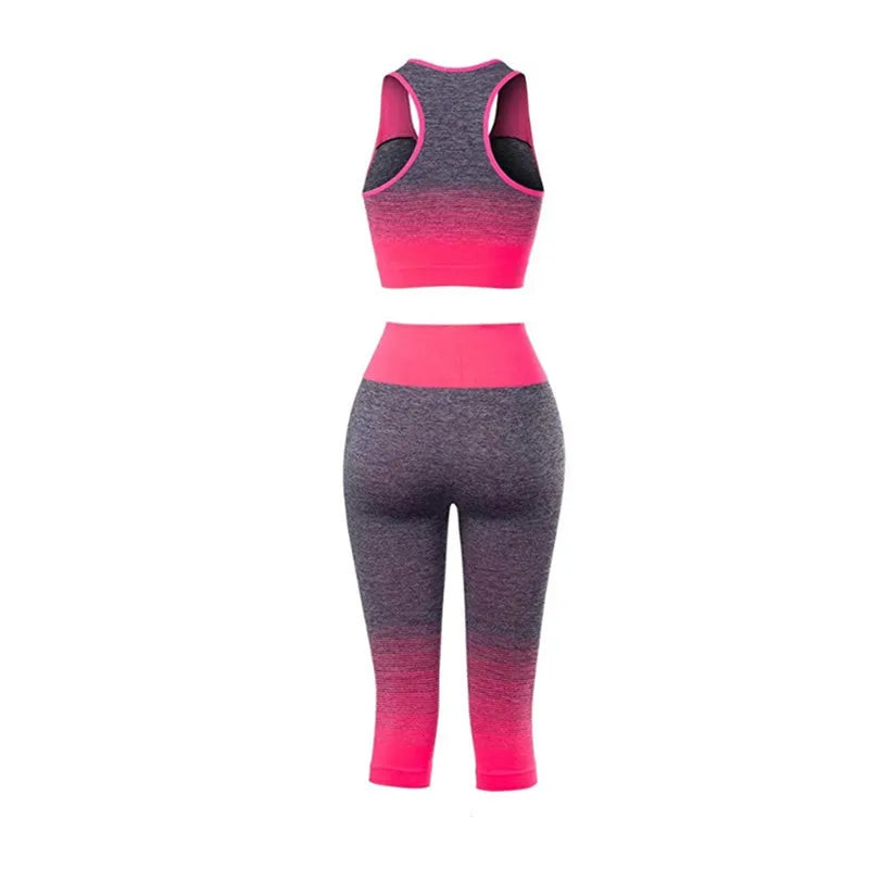 Women Yoga Sets Bra + 3/4 Pants Sport Suit For Female Fitness Workout Clothing Gym Running Girl Slim Capri Legging + Top Vest 23