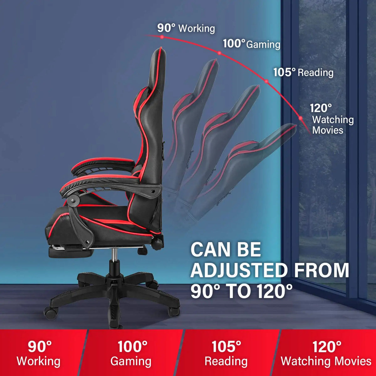 Fauteuil Gaming et Bureau – Repose-Pieds Rétractable et Soutien Lombaire