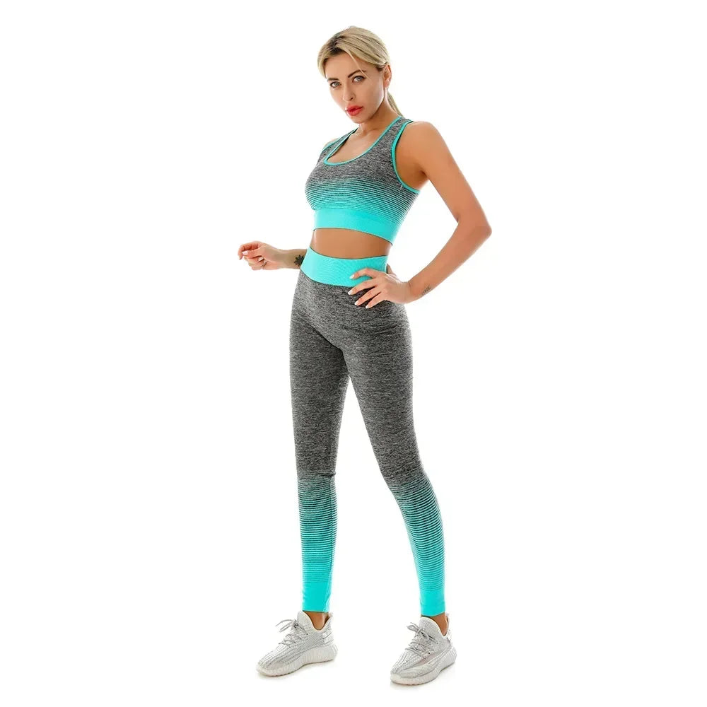 2 Piece Sets Womens Outfits Yoga Set Elastic Gradual Changing Sports Bra Tights Yoga Suit Set Fitness Workout Sports Leggings