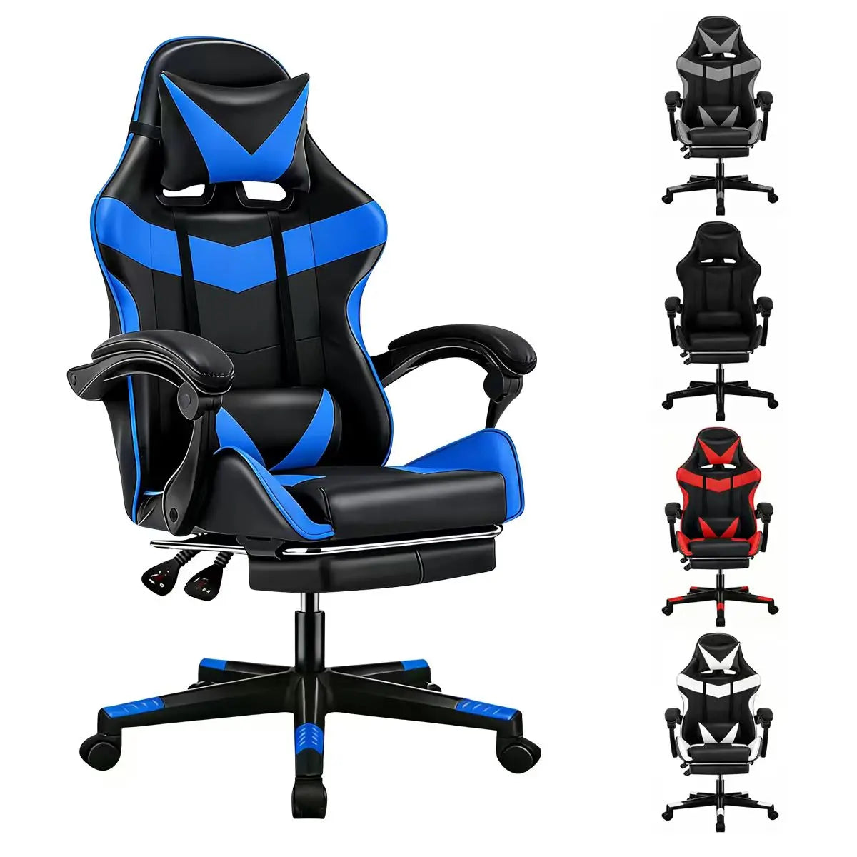 Fauteuil Gaming et Bureau – Repose-Pieds Rétractable et Soutien Lombaire