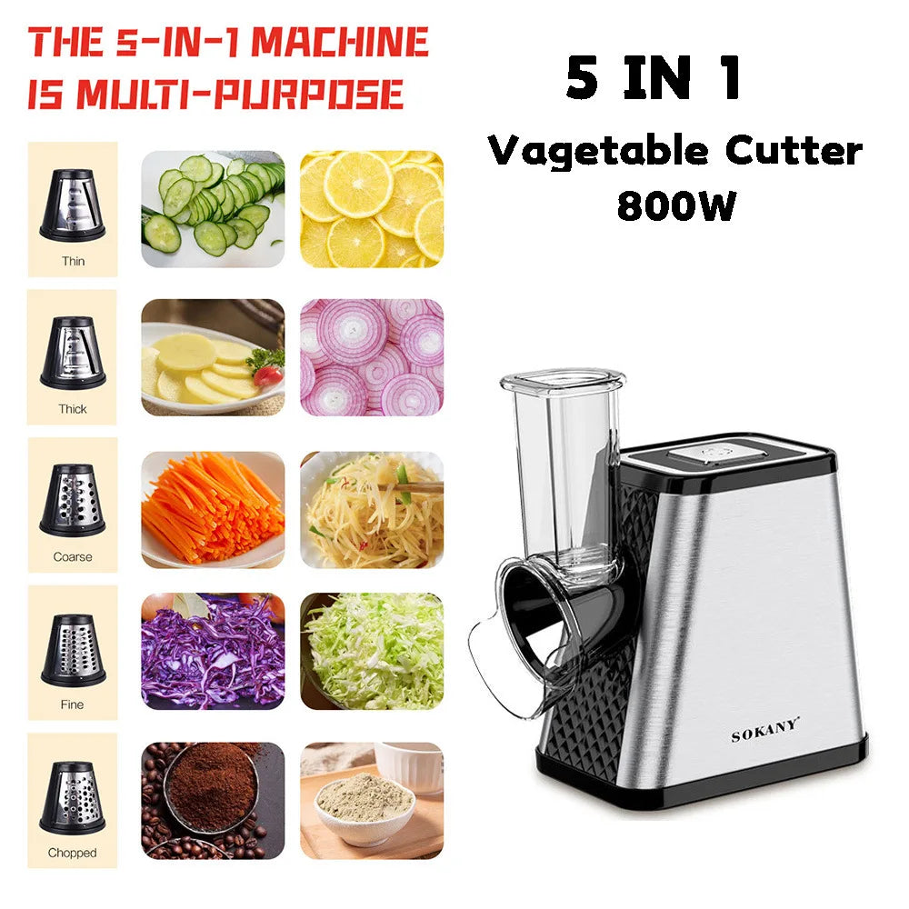 5IN1 Electric meat grinder and vegetable cutter five - in - one multi - function shredding, slicing, strip cutting and porous