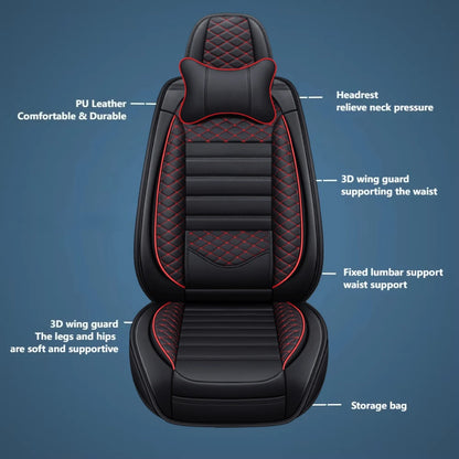 Luxurious PU leather  car seat cover, 3D wing & fixed lumbar support - Soft, comfortable and durable, suitable for most Car
