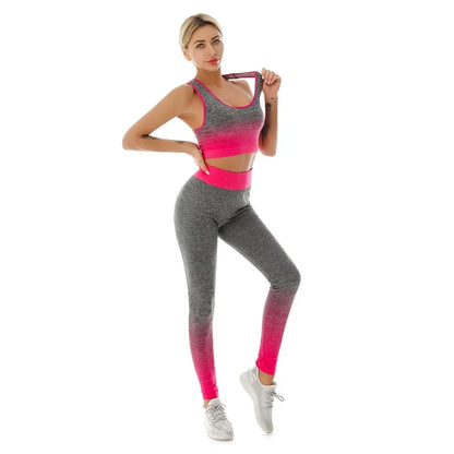 2 Piece Sets Womens Outfits Yoga Set Elastic Gradual Changing Sports Bra Tights Yoga Suit Set Fitness Workout Sports Leggings