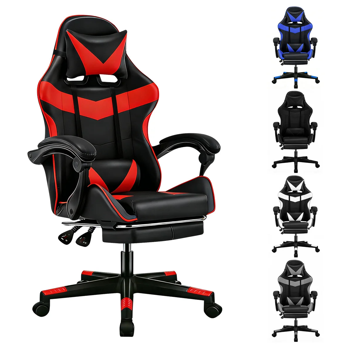 Fauteuil Gaming et Bureau – Repose-Pieds Rétractable et Soutien Lombaire