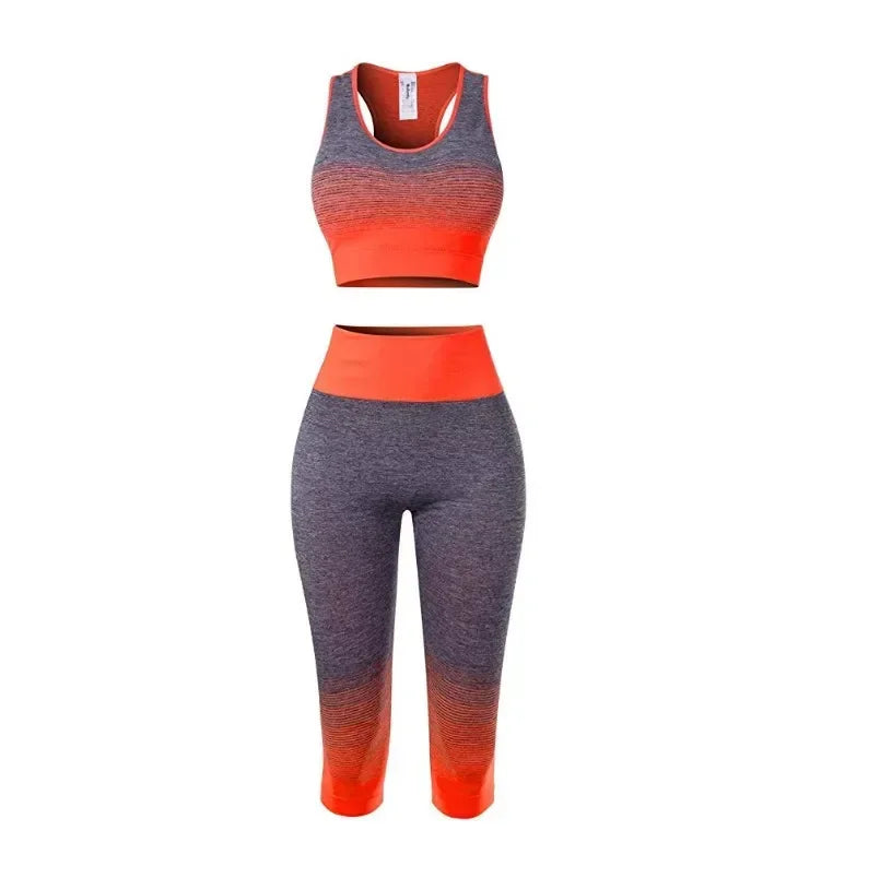 2 Piece Sets Womens Outfits Yoga Set Elastic Gradual Changing Sports Bra Tights Yoga Suit Set Fitness Workout Sports Leggings
