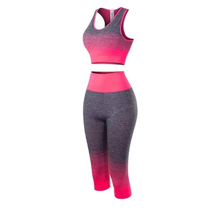 2 Piece Sets Womens Outfits Yoga Set Elastic Gradual Changing Sports Bra Tights Yoga Suit Set Fitness Workout Sports Leggings