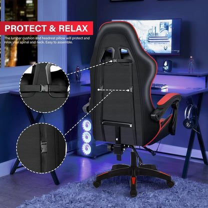 Fauteuil Gaming et Bureau – Repose-Pieds Rétractable et Soutien Lombaire