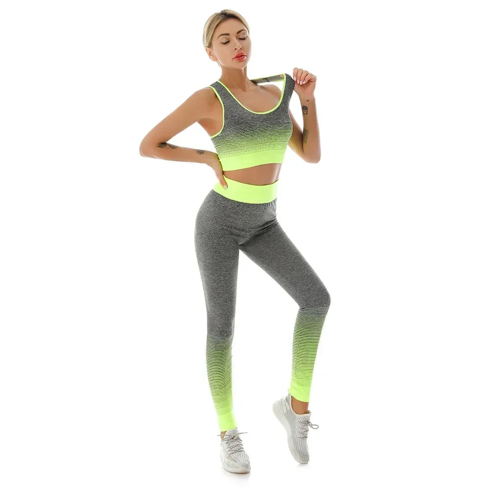 2 Piece Sets Womens Outfits Yoga Set Elastic Gradual Changing Sports Bra Tights Yoga Suit Set Fitness Workout Sports Leggings