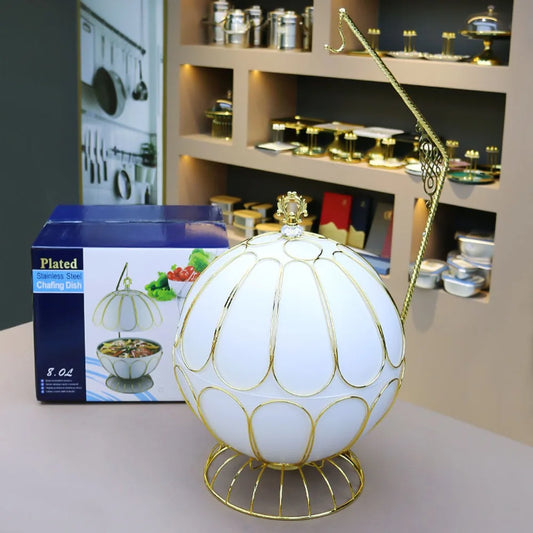 New 8L white egg-shaped hanging hot pot wedding buffet set catering buffet food warmer set hotel party hot pot
