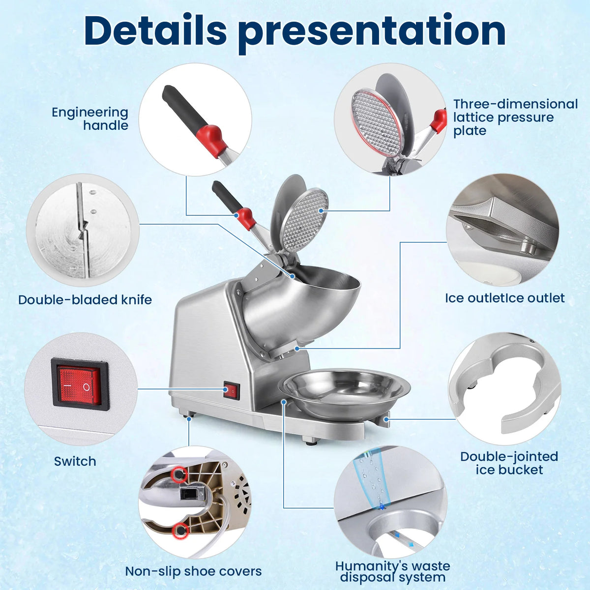 Broyeur à Glace Professionnel 220V - Cocktails, Jus, Bars et Restaurants