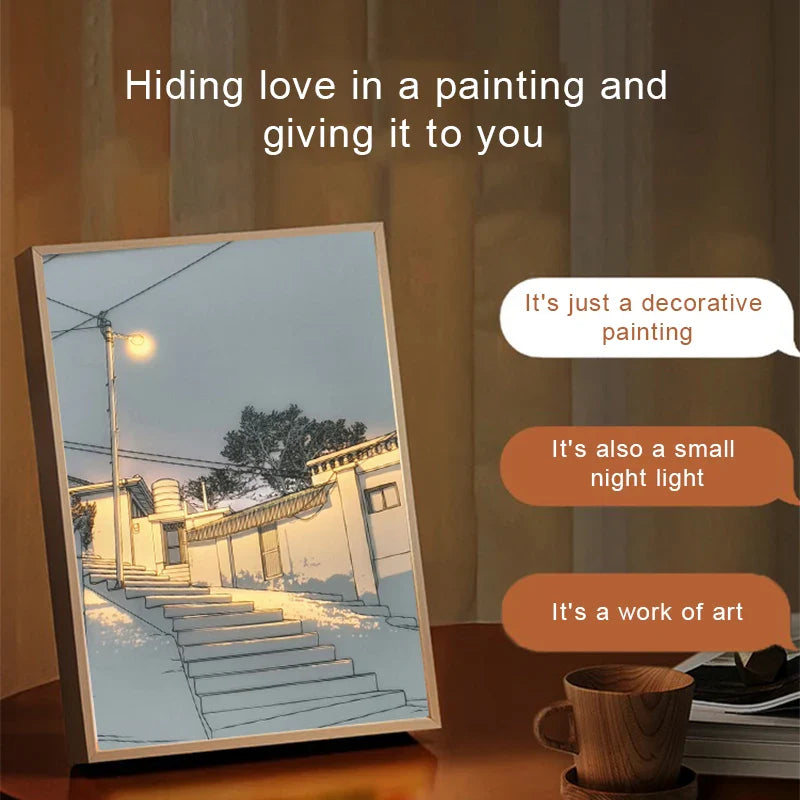 INS LED Decorative Light Painting Bedside Picture Japan Anime Style Creative Modern Simulate Sunshine Drawing Night Light Gift