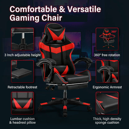 Fauteuil Gaming et Bureau – Repose-Pieds Rétractable et Soutien Lombaire