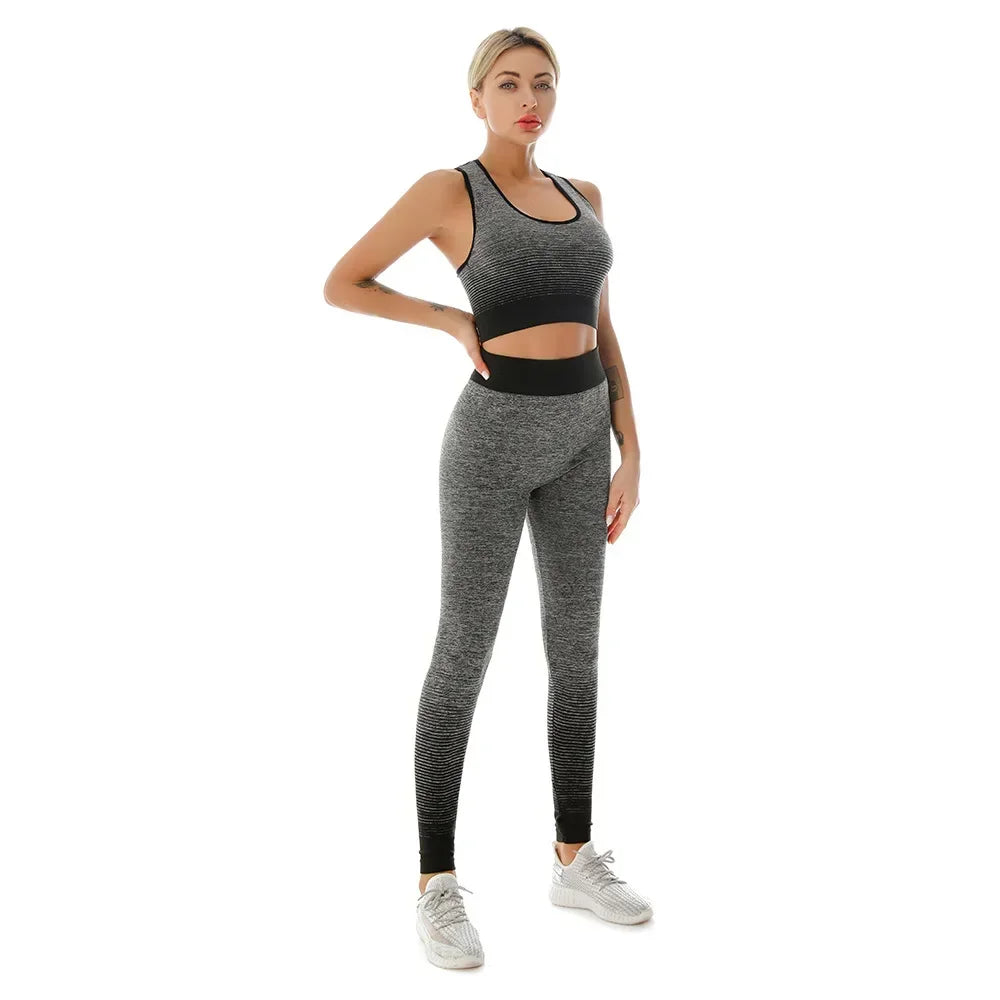 2 Piece Sets Womens Outfits Yoga Set Elastic Gradual Changing Sports Bra Tights Yoga Suit Set Fitness Workout Sports Leggings