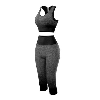 Women Yoga Sets Bra + 3/4 Pants Sport Suit For Female Fitness Workout Clothing Gym Running Girl Slim Capri Legging + Top Vest 23