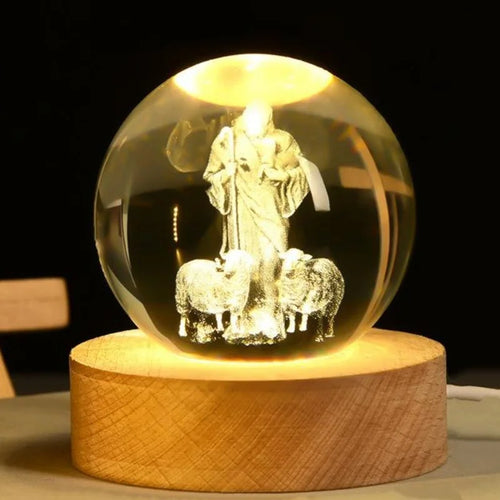 1 Piece Crystal Ball Night Light, Suffering Cross and Shepherd Style, Event Commemorative Holiday Gift, Creative Desktop Ornament Decorative Lamp