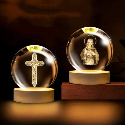 1 Piece Crystal Ball Night Light, Suffering Cross and Shepherd Style, Event Commemorative Holiday Gift, Creative Desktop Ornament Decorative Lamp