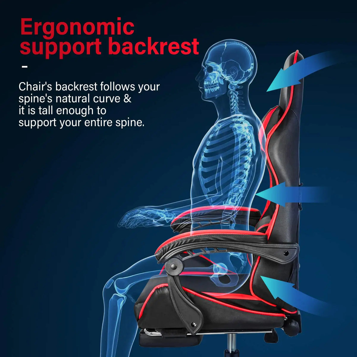 Fauteuil Gaming et Bureau – Repose-Pieds Rétractable et Soutien Lombaire