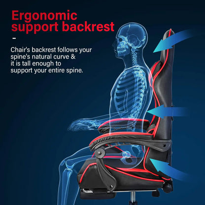 Fauteuil Gaming et Bureau – Repose-Pieds Rétractable et Soutien Lombaire