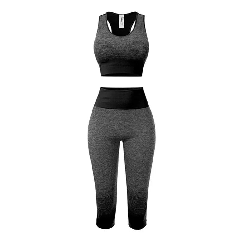 Women Yoga Sets Bra + 3/4 Pants Sport Suit For Female Fitness Workout Clothing Gym Running Girl Slim Capri Legging + Top Vest 23