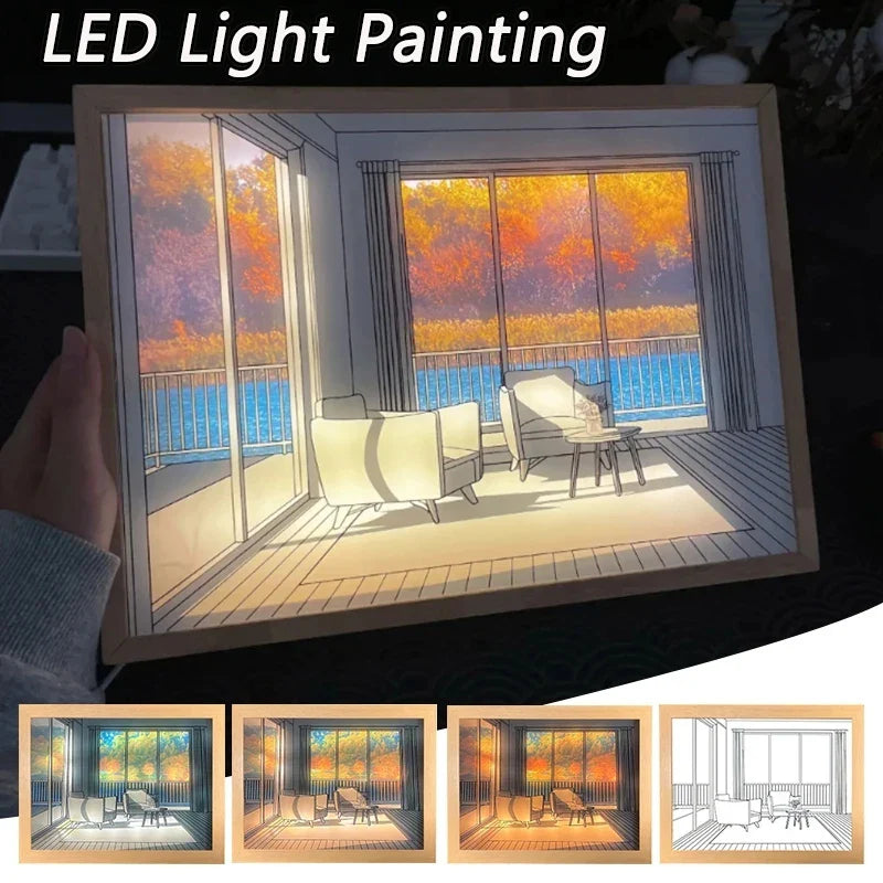 INS LED Decorative Light Painting Bedside Picture Japan Anime Style Creative Modern Simulate Sunshine Drawing Night Light Gift