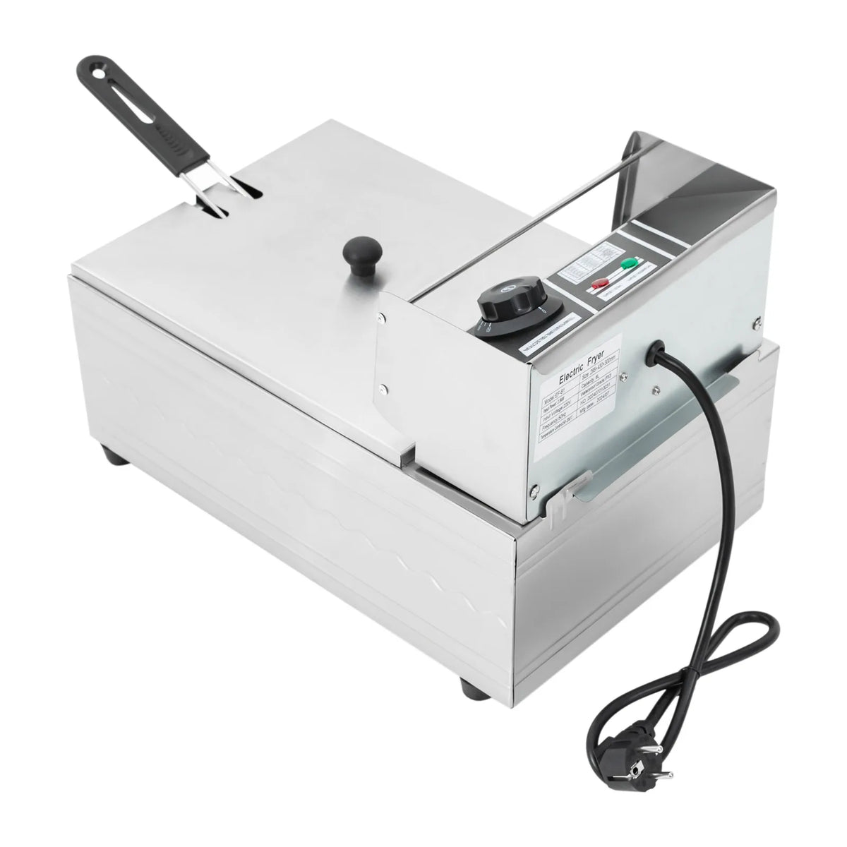 2500W 6L Electric Deep Fryer Professional Stainless Steel Oil Fryer with Cold Zone Technology 60~200℃ with Basket and Lid