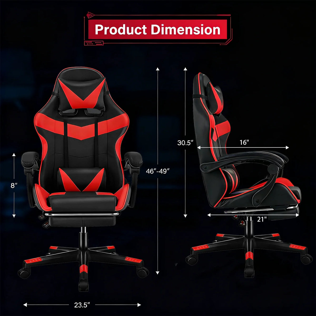 Fauteuil Gaming et Bureau – Repose-Pieds Rétractable et Soutien Lombaire