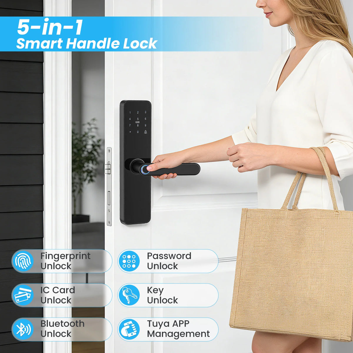 Serrure de Porte Intelligente – s'ouvre via Code, Empreinte Digitale, Bluetooth, Application  et clé